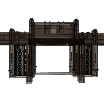 中式园林大门sketchup模型下载，园林大门草图大师模型