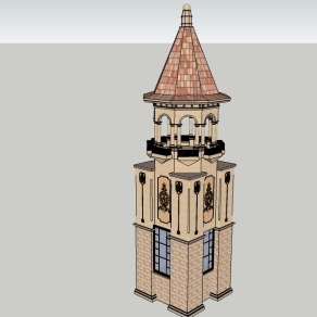 欧式教堂塔楼su模型下载、景观塔楼草图大师模型下载