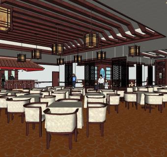 中式餐厅草图大师模型，中式餐厅sketchup模型下载