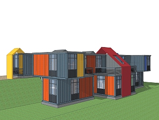 现代集装箱<em>房屋su模型</em>，集装箱房屋草图大师模型下载