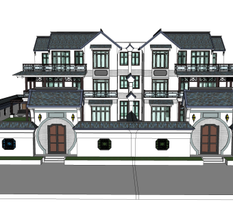 精品双排别墅SU模型集下载