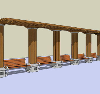 现代简约景观廊架草图大师模型，景观廊架sketchup模型下载