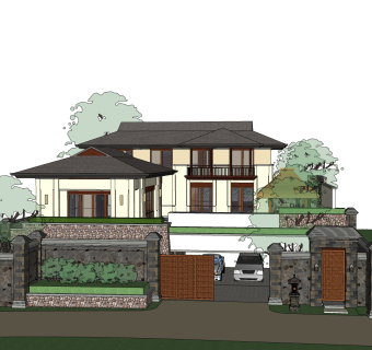 中式别墅草图大师模型，别墅sketchup模型