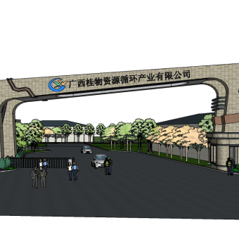 现代办公入口草图大师模型，办公入口skp文件下载