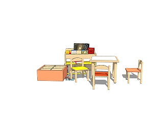 现代<em>儿童</em>桌椅su模型，<em>儿童</em>桌椅草图大师模型下载