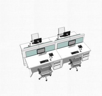 现代隔断办工桌草图大师模型，办公桌sketchup模型下载