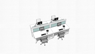 现代隔断办工桌草图大师模型，办公桌sketchup模型下载