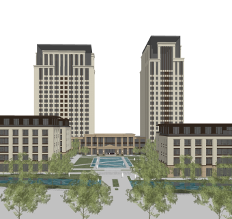 现代高层办公楼草图大师模型，高层办公楼sketchup模型免费下载