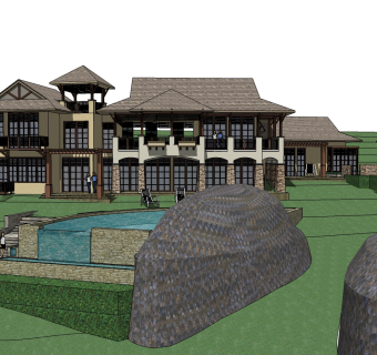 东南亚风格山地别墅su模型下载、东南亚风格山地别墅草图大师模型下载