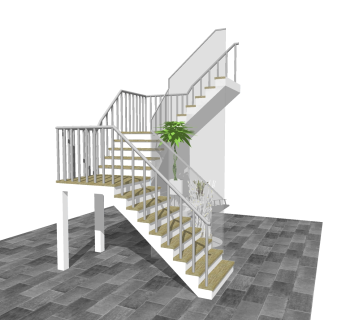现代三跑楼梯草图大师模型，三跑楼梯sketchup模型免费下载