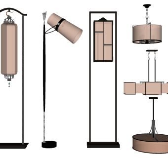 新中式落地灯吊灯组合草图大师模型，落地灯吊灯组合sketchup模型下载