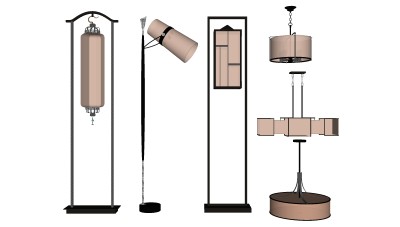 新中式落地灯吊灯组合草图大师模型，落地灯吊灯组合sketchup模型下载