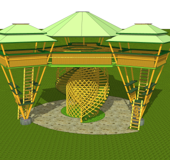 现代观景台草图大师模型，竹制观景台su模型下载