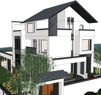 中式别墅草图大师模型，别墅sketchup模型