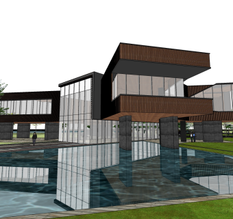 现代售楼处建筑方案草图大师模型，售楼部建筑sketchup模型免费下载