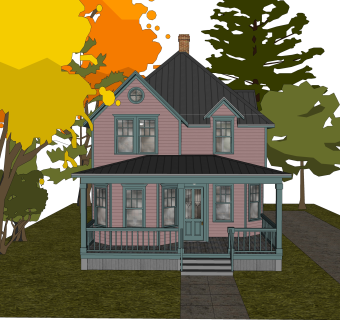 美式别墅草图大师模型，别墅SKB文件下载