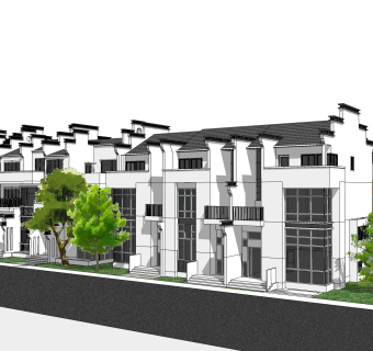 新中式徽派建筑草图大师模型，古建民俗sketchup模型免费下载