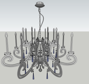 欧式金属多头吊灯草图大师模型，吊灯sketchup模型下载
