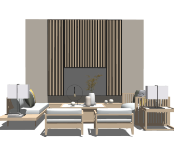 精品新中式背景墙su模型集下载