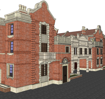 欧式古典连排别墅su模型，sketchup别墅模型分享下载