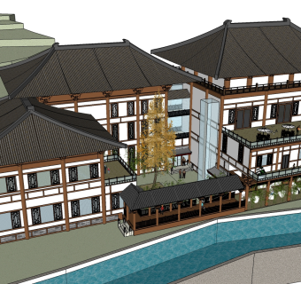 中式酒店草图大师模型下载、中式酒店su模型下载