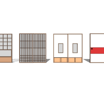 日式滑动门SU模型下载，推拉门草图大师模型