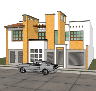 现代欧式风格别墅草图大师模型，别墅SU模型下载