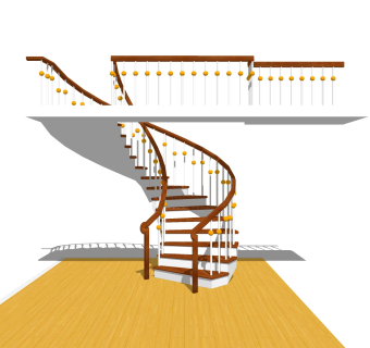 现代实木螺旋楼梯草图大师模型，实木螺旋楼梯sketchup模型免费下载