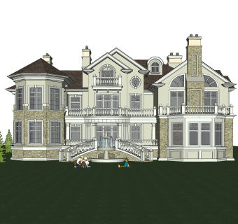 欧式独栋别墅草图大师模型，sketchup别墅su模型下载