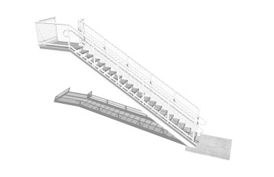 现代钢结构单跑楼梯草图大师模型，钢结构单跑楼梯sketchup模型免费下载