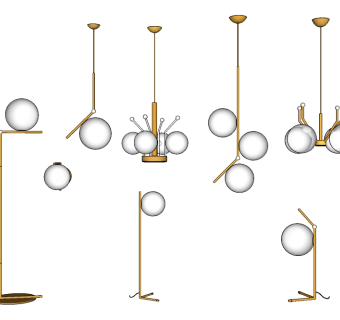现代轻奢吊灯落地灯组合su模型，吊灯sketchup模型下载