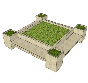 现代方形树池skb模型分享，树池坐凳草图大师模型免费下载