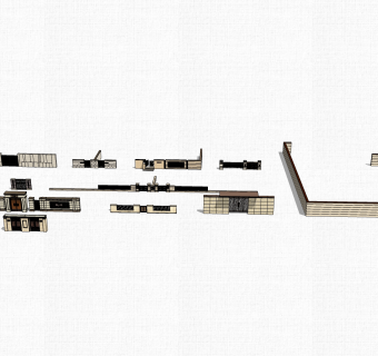 新中式围墙栏杆草图大师模型，造型栏杆sketchup模型免费下载
