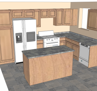 现代厨房柜免费su模型，厨房柜草图大师模型