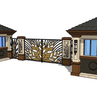 欧式入口大门skp文件下载，入口大门SU模型分享