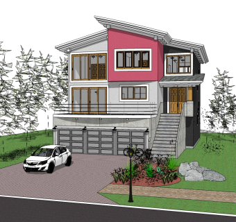 现代美式风格别墅草图大师模型，别墅SU模型下载