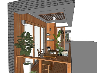 现代花园阳台su模型，花园阳台sketchup模型下载