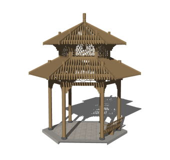 中式凉亭草图大师模型，凉亭sketchup模型免费下载