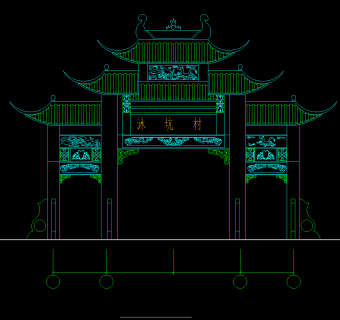 古典牌楼施工图，牌楼CAD建筑图纸下载