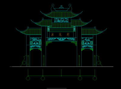 古典牌楼施工图，牌楼CAD建筑图纸下载