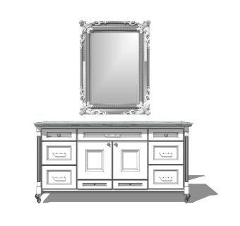 欧式边柜草图大师模型，边柜SKP模型