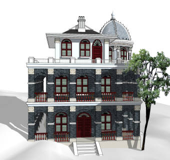 欧式别墅外观草图大师模型，别墅外观sketchup模型免费下载