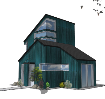 现代小木屋草图大师模型，sketchup木屋su模型下载