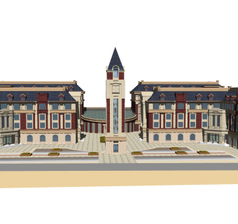 欧式教学楼免费su模型，学校skb文件下载