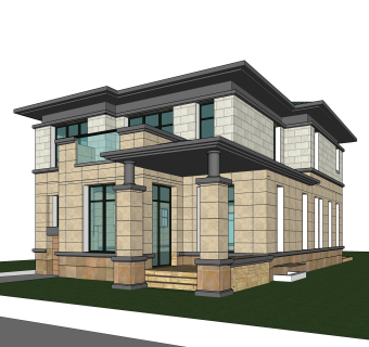 欧式独栋别墅草图大师模型，sketchup别墅su模型下载