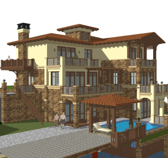 欧式别墅外观草图大师模型，别墅外观sketchup模型免费下载