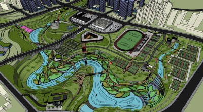 现代公园规划免费su模型下载、公园规划草图大师模型下载