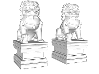 中式石<em>狮子雕塑</em>草图大师模型，雕塑sketchup模型下载