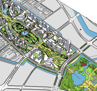 现代城市交通规划设计草图大师模型，城市规划sketchup模型