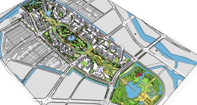 现代城市交通规划设计草图大师模型，城市规划sketchup模型